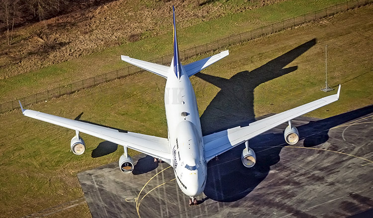 Lufthansa Boeing 747 jumbojet from above